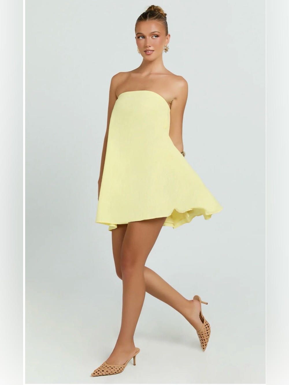Showpo Emmie Strapless Trapeze Mini Dress in Lemon
